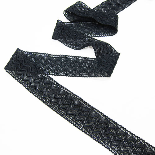 10cm単位販売 ゆうパケット可 巾約3.5cm 幾何学波柄の両端スカラチュールレース 黒 TB44 |  | 01