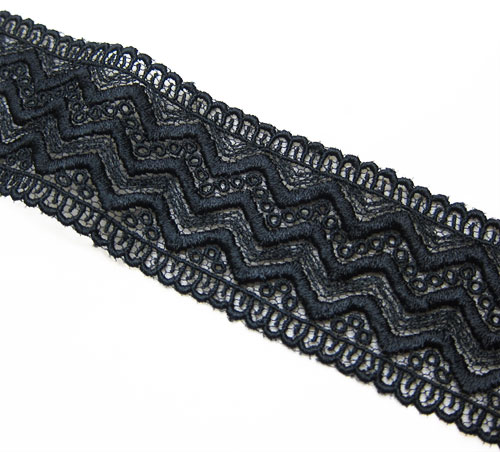 10cm単位販売 ゆうパケット可 巾約3.5cm 幾何学波柄の両端スカラチュールレース 黒 TB44 |  | 04