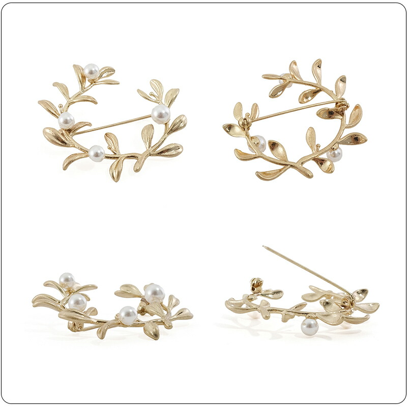 パールブローチブラス真鍮ガラスパールブローチシンプル胸元が華やぐリース艶やかなヤドリギハレの日コサージュオケージョン卒業式入学式卒園式入園式ママコーデ母の日北欧ボタニカル花フラワーナチュラルおしゃれ可愛いアクセサリーshesay