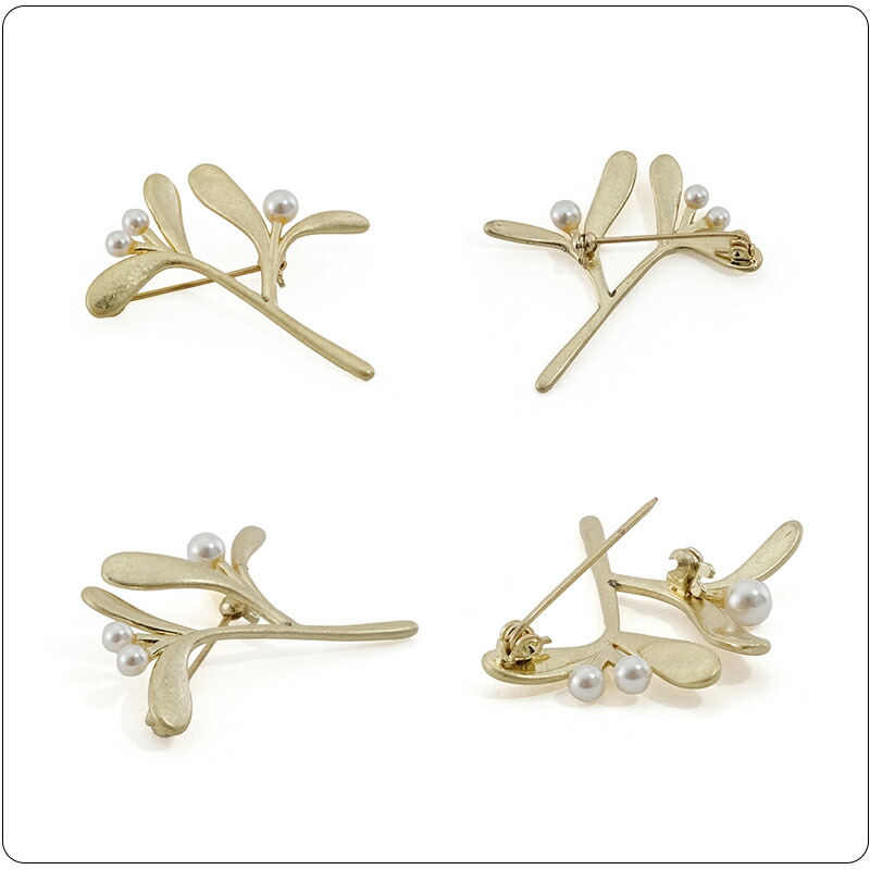 パールブローチブラス真鍮ガラスパールブローチシンプル胸元が華やぐリース艶やかなヤドリギハレの日コサージュオケージョン卒業式入学式卒園式入園式ママコーデ母の日北欧ボタニカル花フラワーナチュラルおしゃれ可愛いアクセサリーshesay