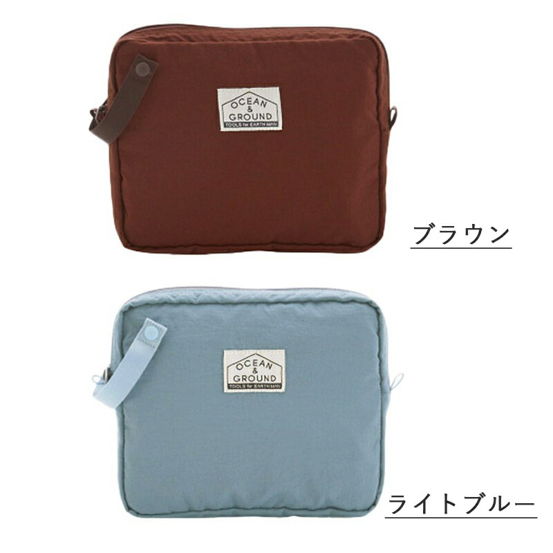 OCEAN&GROUND オーシャンアンドグラウンド ストラップ付き 撥水 オムツポーチ クラッチポーチ トラベルポーチ インナーバッグ コスメポーチ マルチポーチ 小物入れ 仕切り ポケット付き 収納 パパ ママ ベビーカー取り付け 無地 おしゃれ くすみカラー 撥水加工 防水