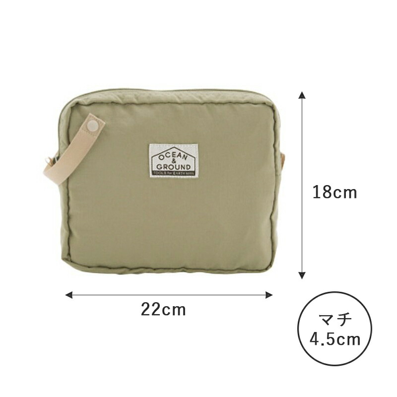 OCEAN&GROUND オーシャンアンドグラウンド ストラップ付き 撥水 オムツポーチ クラッチポーチ トラベルポーチ インナーバッグ コスメポーチ マルチポーチ 小物入れ 仕切り ポケット付き 収納 パパ ママ ベビーカー取り付け 無地 おしゃれ くすみカラー 撥水加工 防水