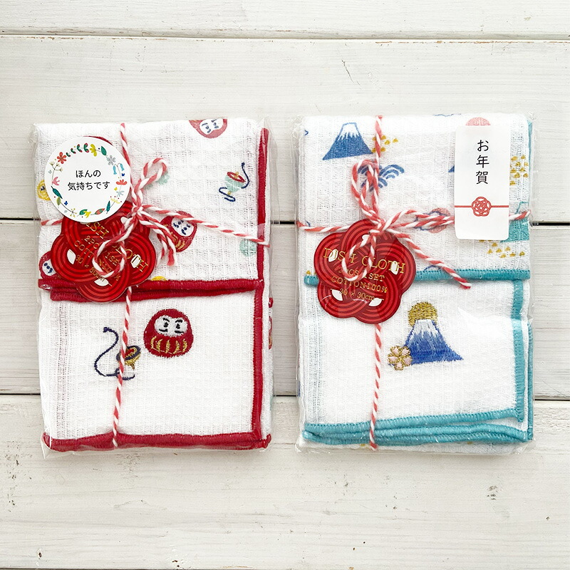 プチギフトお年賀ご挨拶新年雑貨ふきんメッセージシール無料2枚組30×30綿100%布巾和柄かわいいキッチンクロス食器拭きキッチンタオル台ふきんディッシュクロスプレゼント吸水500円くらいありがとうお世話になりました