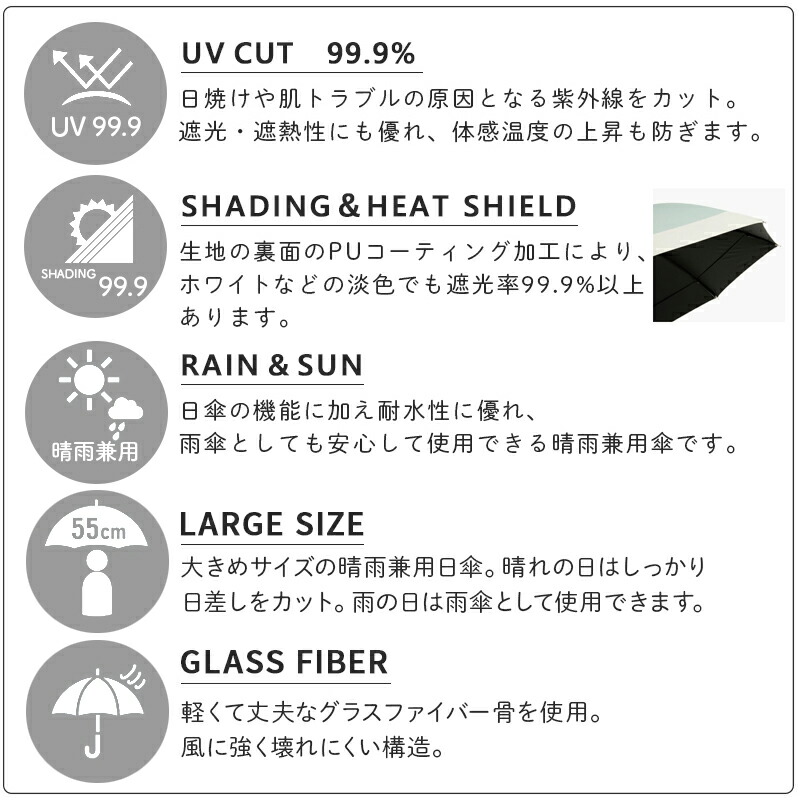 日傘  晴雨兼用 長傘 PUバイカラー ラージ 紫外線防止加工 紫外線遮蔽率  遮光 99.9％以上 ナチュラル おしゃれ 可愛い かわいい シンプル グレー ブラック ベージュ
