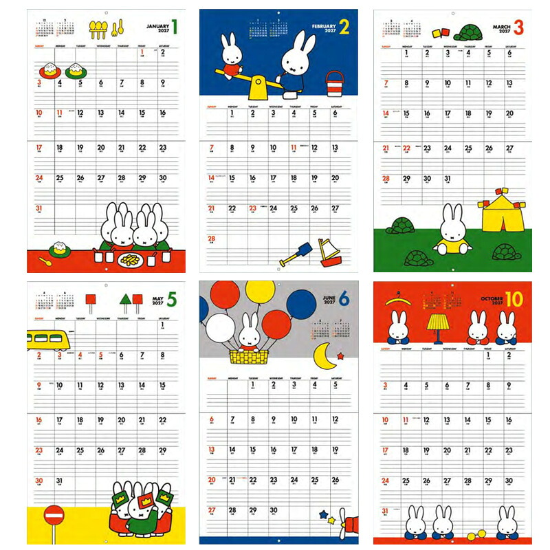 2027 カレンダー 壁掛け ミッフィー 2027年 ウォール式カレンダー ファミリーカレンダー miffy 日曜始まり 六曜 2026年12月から 書き込みスペース うさこちゃん 大人女子 おしゃれ かわいい スクエア 2027カレンダー キャラクター