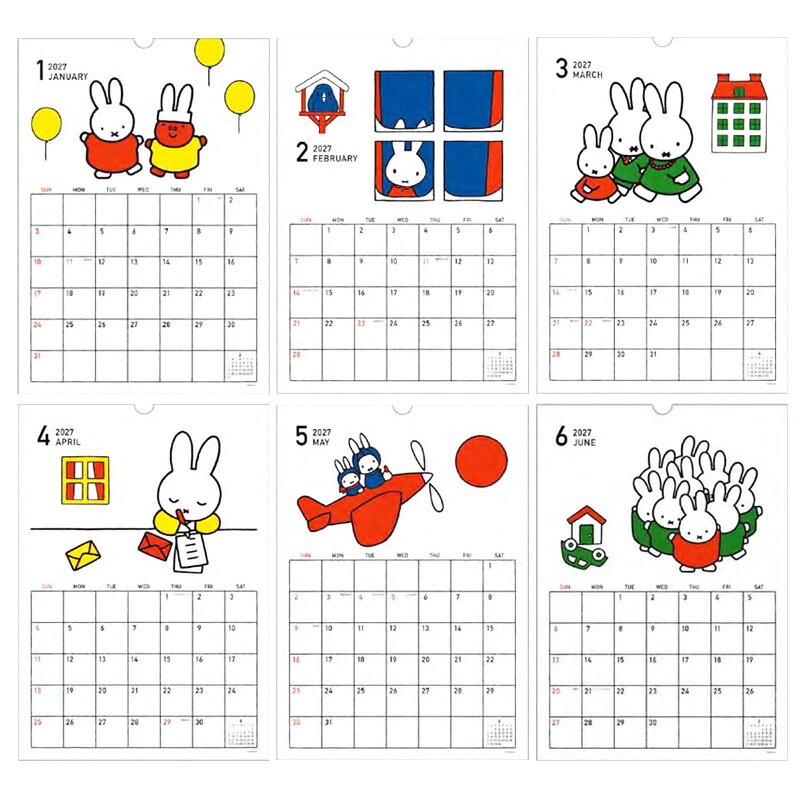 2027 カレンダー 壁掛け ミッフィー 2027年 ウォール式カレンダー B4 日曜始まり 書き込みスペース miffy うさこちゃん 大人女子 おしゃれ かわいい スクエア 2027カレンダー キャラクター