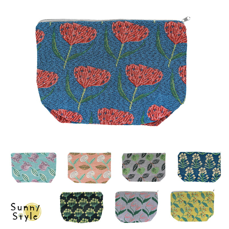 LEONARD 花柄ポーチ、水筒、マグカップ、ノベルティ小物 WOUF】 ラージポーチ Drew Pouch デニム生地 マーガレット