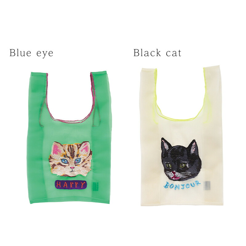 ナタリーレテnathalieleteオーガンジーバッグSサイズ刺繍エコバッグトートトートバッグ小さい猫catミニバッグおしゃれプレゼントギフト母の日かわいい透け感シアートートカラフル作家誕生日