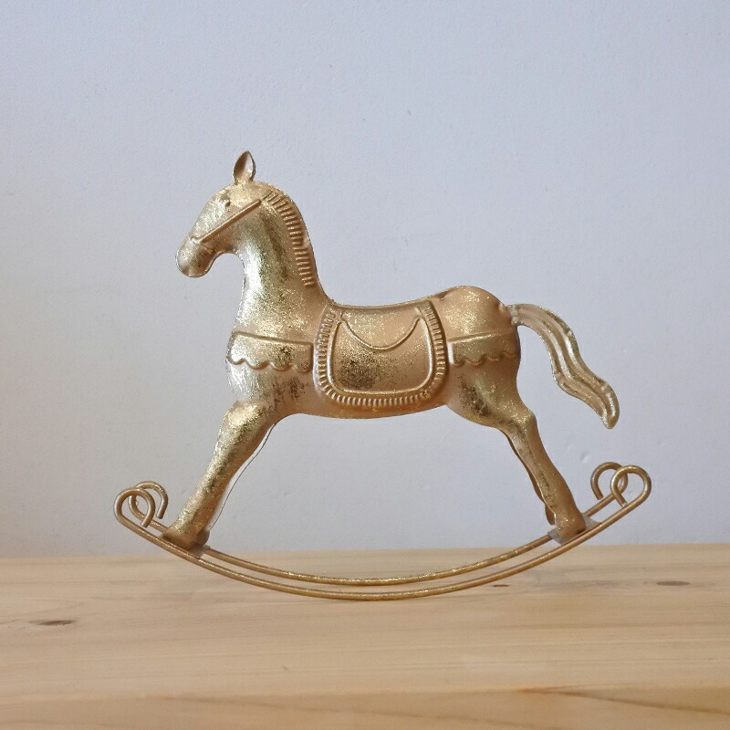 木馬 オブジェ ロッキングホース 木製 馬 置物 ロッキンゴールドホース