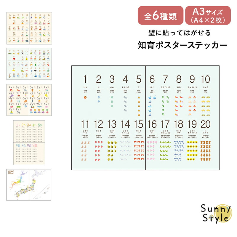 知育ポスター 壁に貼れる はがせる A3サイズ A4 壁に穴を開け
