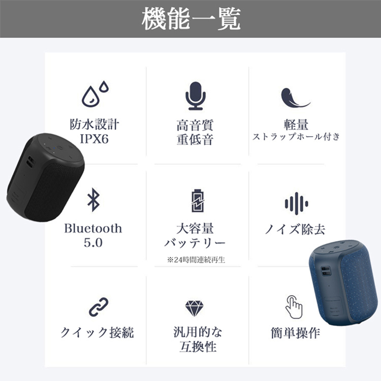 ブルートゥース スピーカー IPX6 防水スピーカー 24時間再生 bluetooth5.0 お風呂 2台ペアリング 車 アウトドア ワイヤレス  ハンズフリー通話可 日本語説明書付 : sgw-t0263 : sunnystore - 通販 - Yahoo!ショッピング