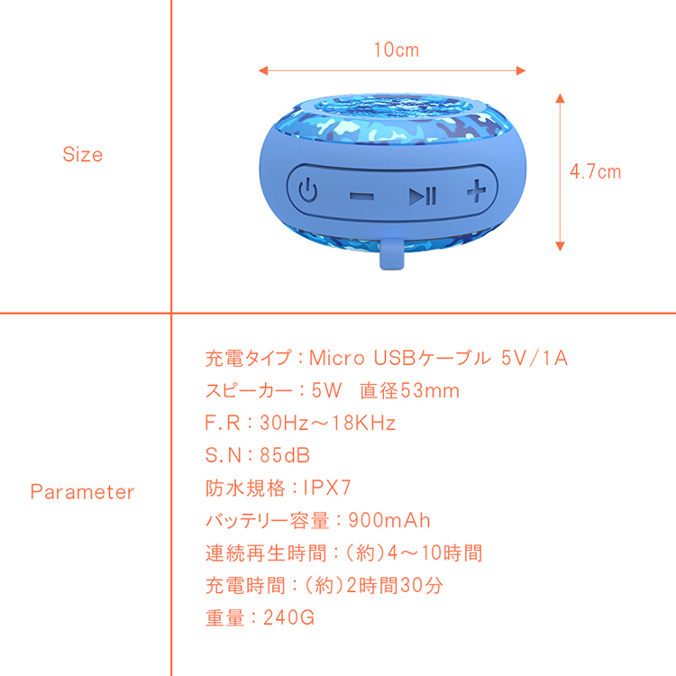 【Cyboris正規品】ブルートゥーススピーカー IPX7 完全防水 10時間 