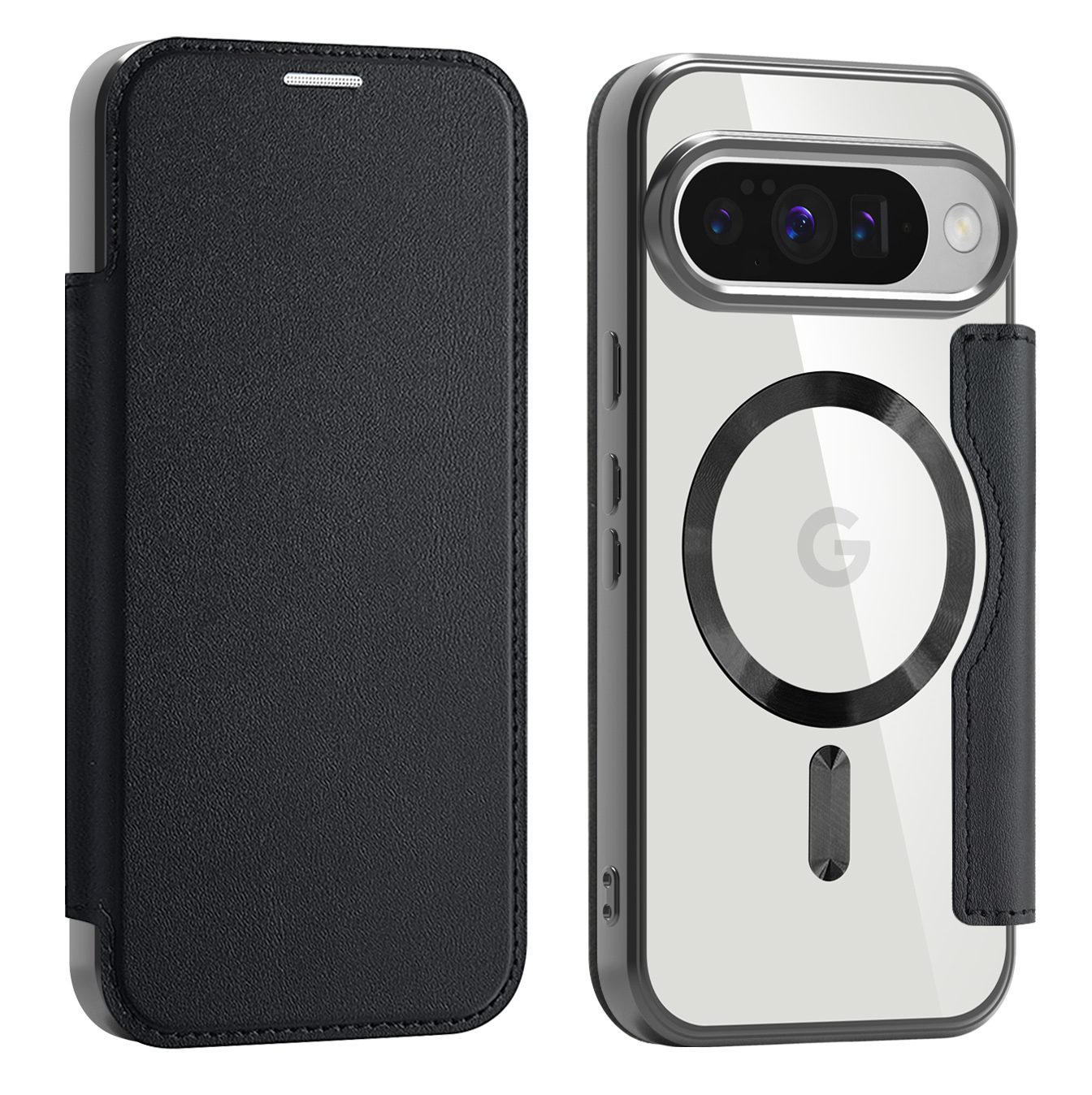 強化ガラスフィルム付 Google Pixel 10a 9a 10 10Pro 手帳型 背面クリア ケース カバー MagSafe対応 カード収納 TPU サイドメッキカラー おしゃれ かわいい | Google Pixel 9 | 01