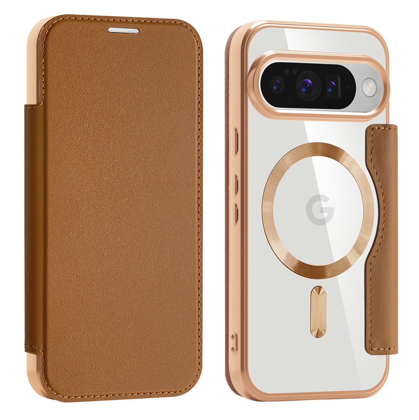 強化ガラスフィルム付 Google Pixel 10a 9a 10 10Pro 手帳型 背面クリア ケース カバー MagSafe対応 カード収納 TPU サイドメッキカラー おしゃれ かわいい | Google Pixel 9 | 04