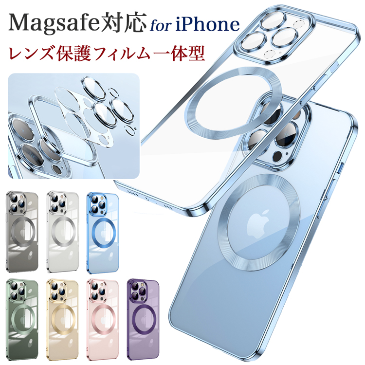 ガラスフィルム付 Magsafe対応 カメラレンズ強化ガラスフィルム一体型 iPhone ケース 14 13 12 Pro Plus Max  アイフォン カバー クリア ワイヤレス充電 金メッキ :T0340-msf:sunnystore 通販 