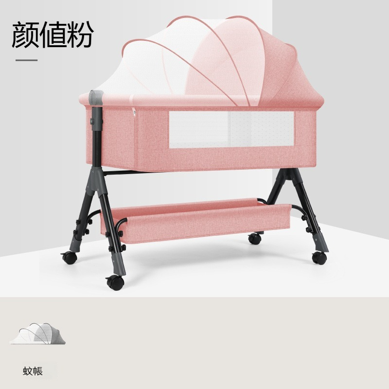 【未使用】ピンク　ベビーベッド　高さ調整　キャスター付き　蚊帳 ベビーベッド 多機能添い寝 ベビーサークル 持ち運び 折りたたみ