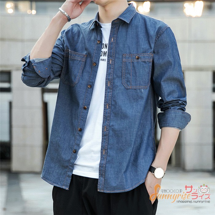 デニムシャツ 長袖シャツ シャツ メンズ デニム 長袖 無地 紳士用 メンズトップス スリム メンズファッション Qwe1580 サンライズ 通販 Yahoo ショッピング