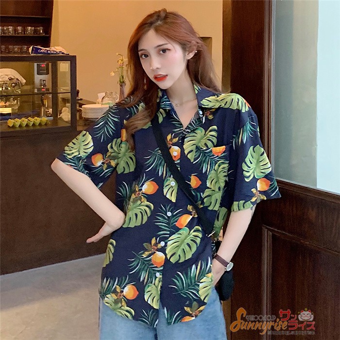 レディース アロハシャツ 浜辺 プリント リゾート ブラウス シャツ 花柄 日焼け止め服 薄手 五分袖 春夏秋 ハワイシャツ ビーチ ゆったり  おしゃれ 人気 :qwe1704:サンライズ 通販 