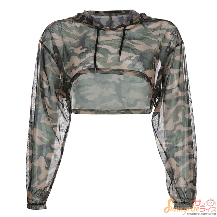 レディース トップス 迷彩柄 ショート丈パーカー ダンス衣装 メッシュ 薄手 短トップス Hiphop ヒップホップ へそ出し 長袖 ショート丈 ゆったり かっこいい Qwe2135 サンライズ 通販 Yahoo ショッピング