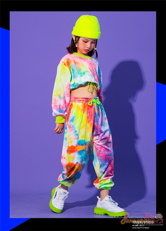 キッズ ダンス衣装 セットアップ ヒップホップ 子供 HIPHOP タイダイ柄トップス パンツ ペイント柄 へそ出し 女の子 ジャズダンス 練習着  発表会 チアガール :qwe2210:サンライズ - 通販 - Yahoo!ショッピング