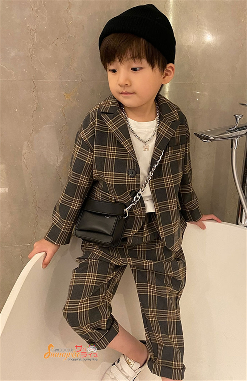 子供服フォーマルスーツ 春秋 男の子 キッズスーツ チェック柄2点