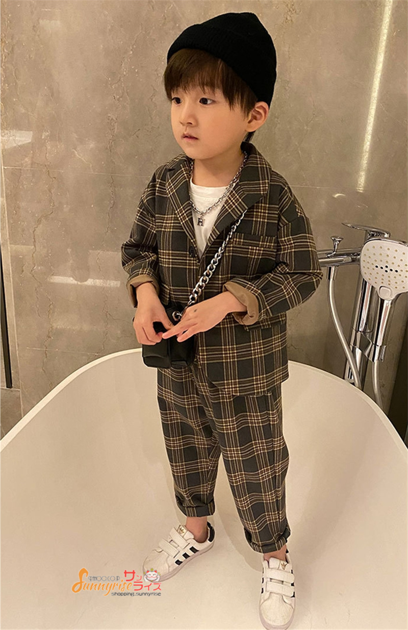 子供服フォーマルスーツ 春秋 男の子 キッズスーツ チェック柄2点