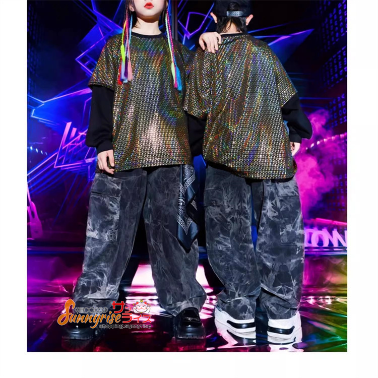 キラキラ衣装スパンコール キッズダンス衣装 スパンコール キラキラ 女の子 チアガール