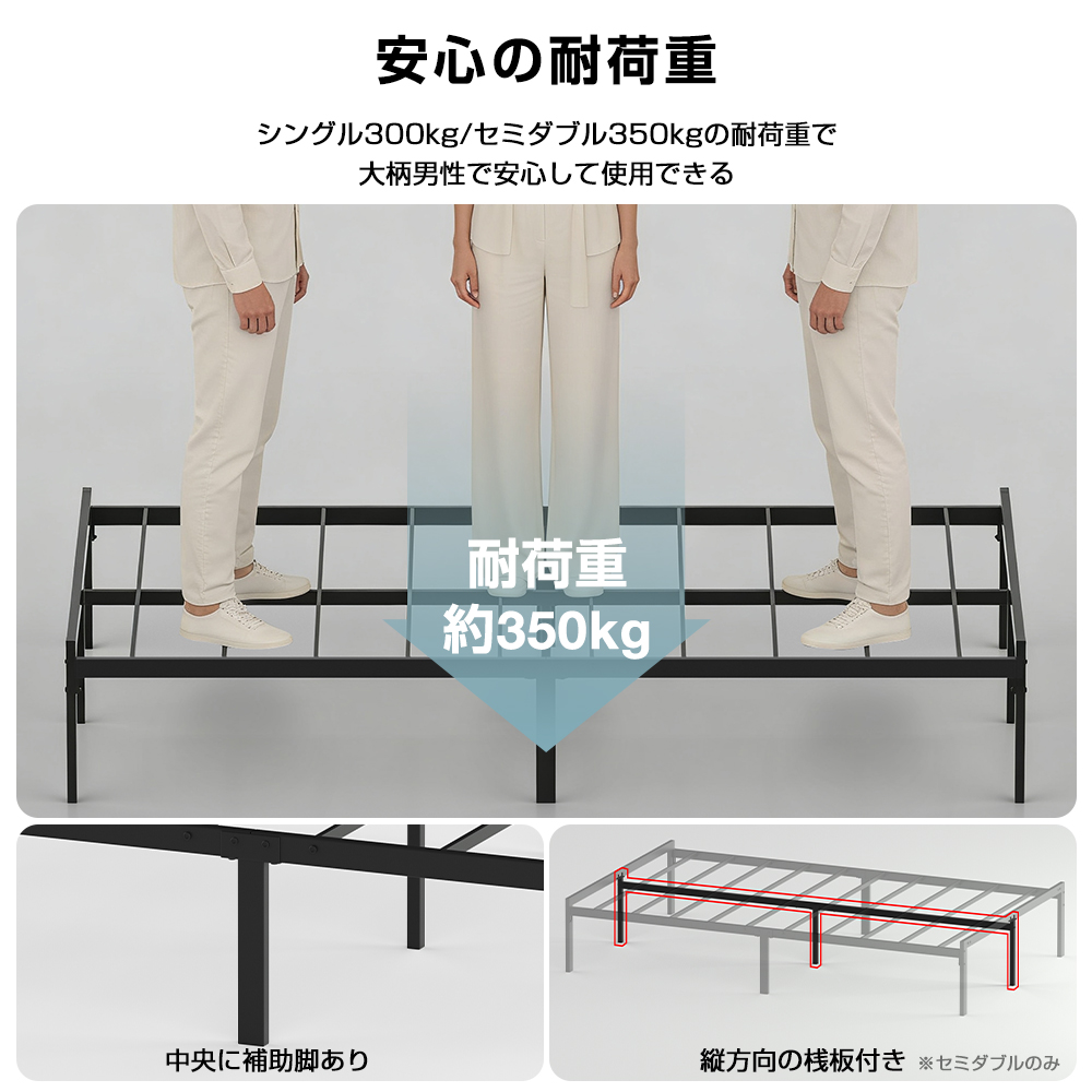 ベッドフレーム シングル セミダブル 黒 パイプベッド すのこ ベッド フレーム パイプベット 頑丈 | ブランド登録なし | 04