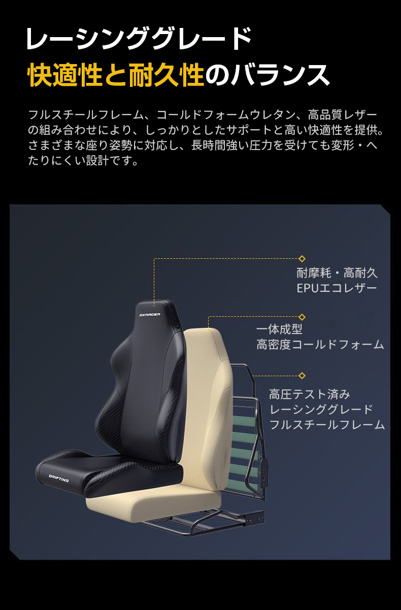 DXRacer ゲーミングチェア Driftingシリーズ リクライニング おしゃれ パソコンチェア pcチェア 肘付き_11
