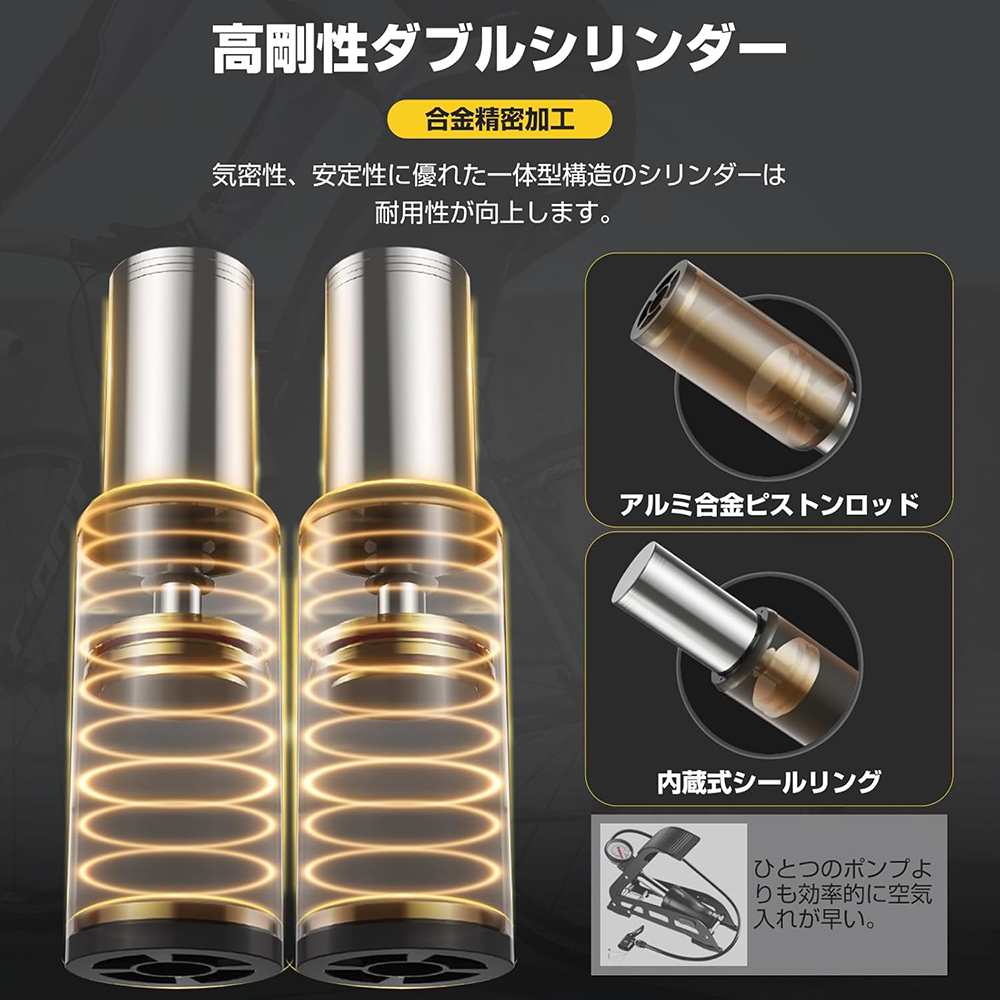 SPOWER 空気入れ 自転車 自動車 仏式 英式 米式 バルブ対応 ダブル