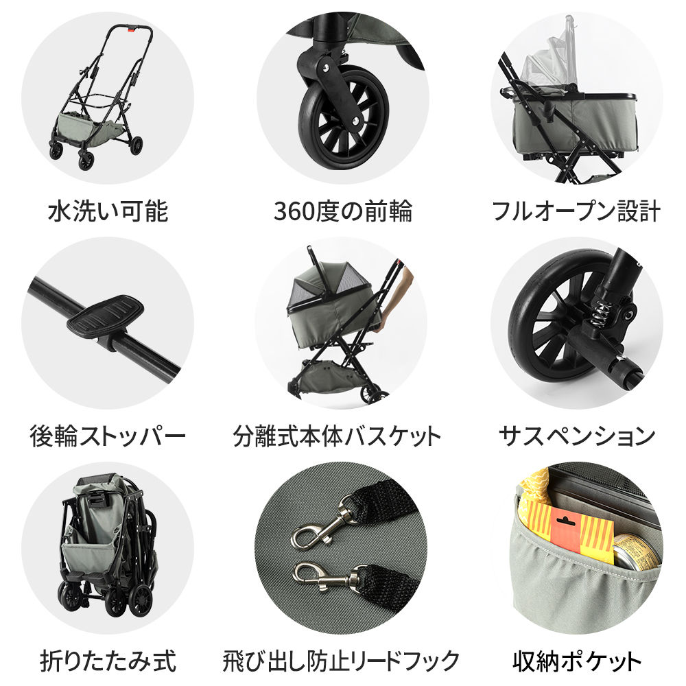 ペットカート 犬カート ペットバギー 分離型 多頭 小型犬 中型犬 折りたたみ 軽量 分離式 一年保証 関連画像3
