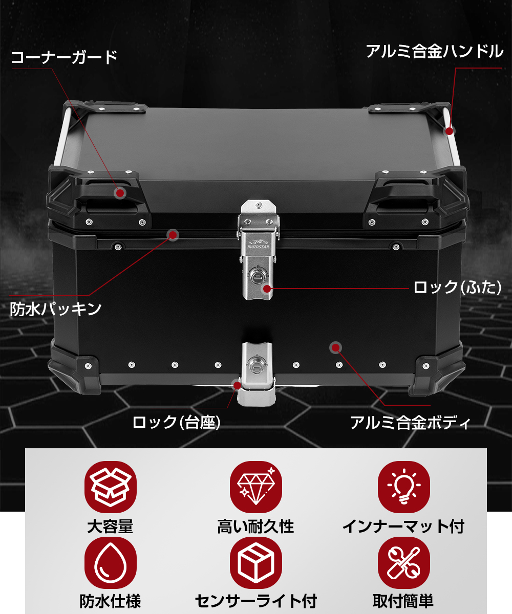 リアボックス バイク 65l 原付 大容量 バイクボックス ベース