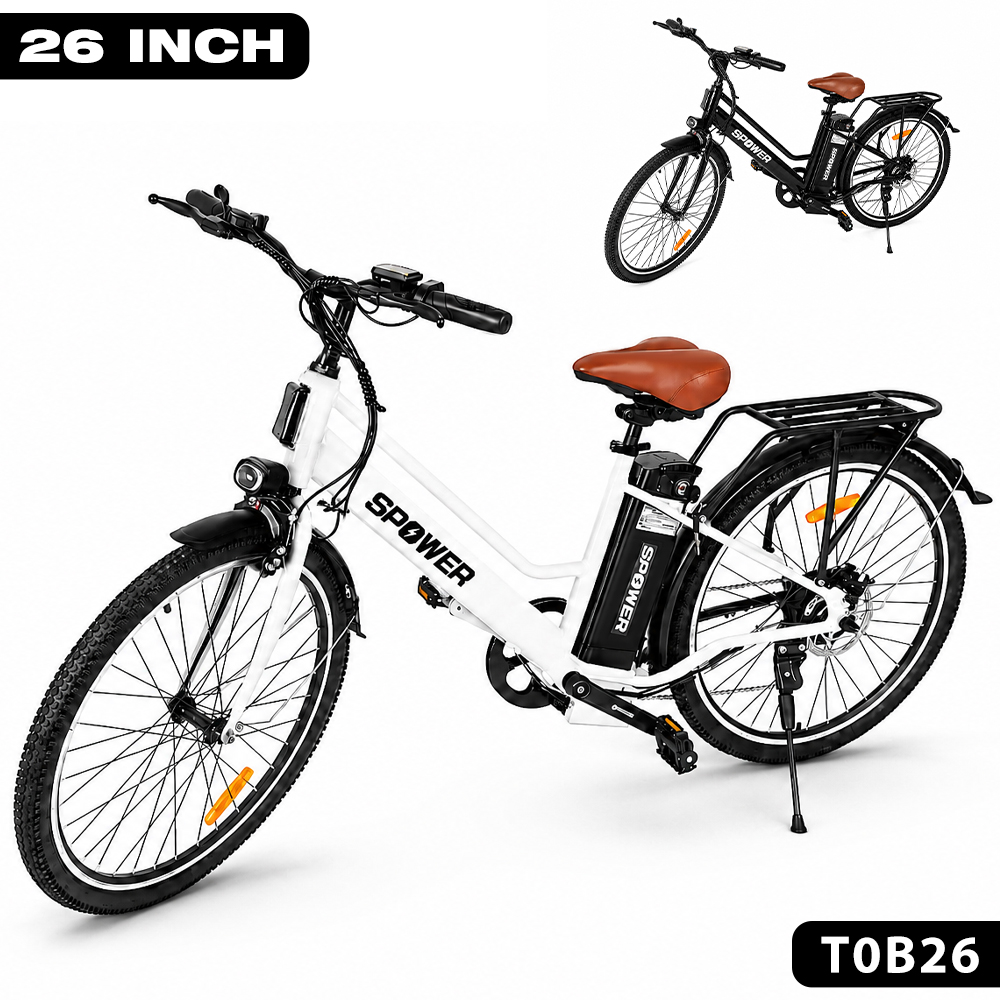 電動アシスト自転車 26インチ 7段変速 最大110km走行 リチウムバッテリー ディスクブレーキ 防水 LEDライト | SPOWER