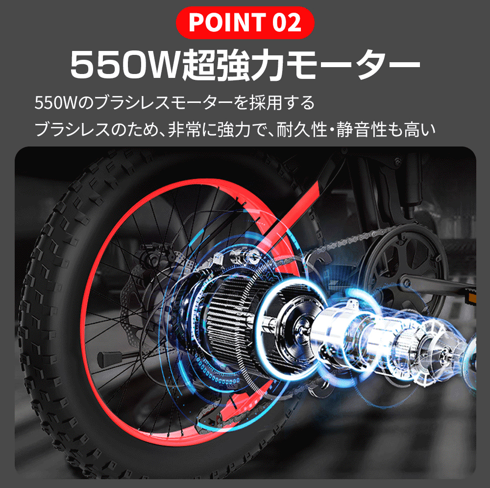 ファットバイク 電動 フル電動自転車 20インチ 折りたたみ FATBIKE 7段変速 ディスクブレーキ 1年修理保証 公道走行不可｜sunpie｜04