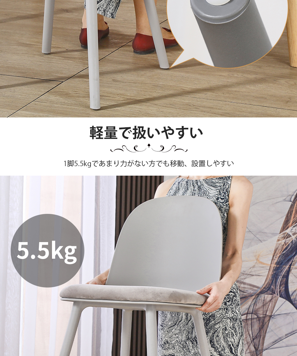 ダイニングチェア 2脚セット クッション付 椅子 いす 滑り止め付