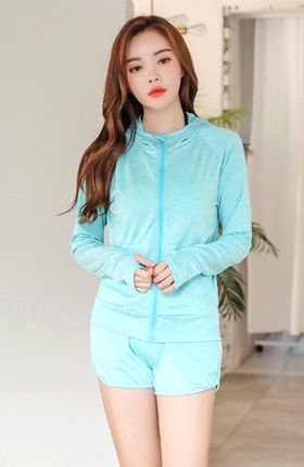 UVカットラッシュガード 2点セット レディース  ショートパンツ 上下 体型カバー UVカット 紫外線対策 日焼け防止 パーカー 水陸両用 おしゃれ ゆったり 長袖 |  | 04