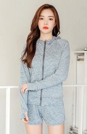 UVカットラッシュガード 2点セット レディース  ショートパンツ 上下 体型カバー UVカット 紫外線対策 日焼け防止 パーカー 水陸両用 おしゃれ ゆったり 長袖 |  | 02