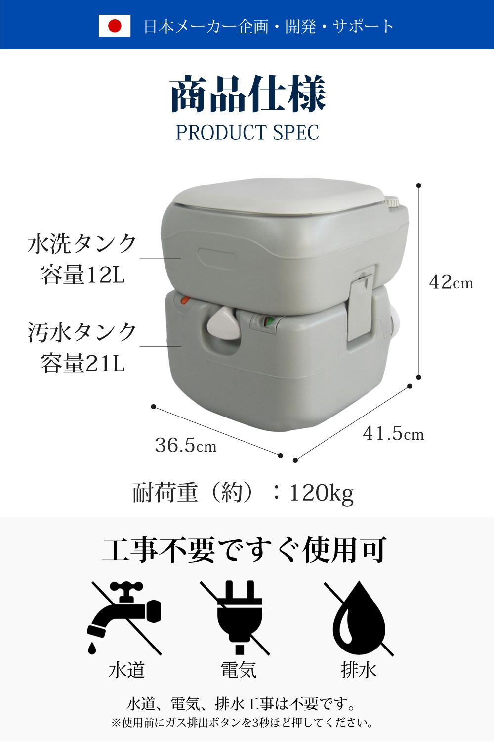 水洗式ポータブルトイレ 21リットル SR-PT4521 | SunRuck