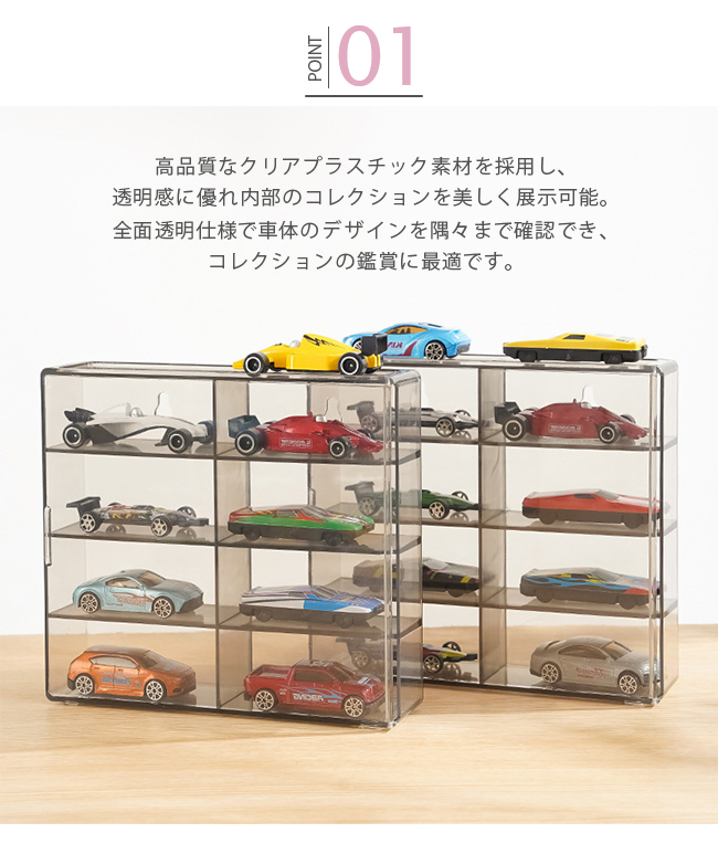 ミニカー 収納ケース 8マス 仕切り付き 透明 ディスプレイケース