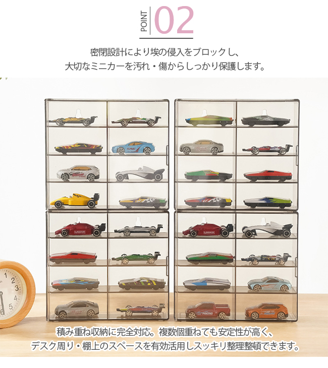 ミニカー 収納ケース 8マス 仕切り付き 透明 ディスプレイケース