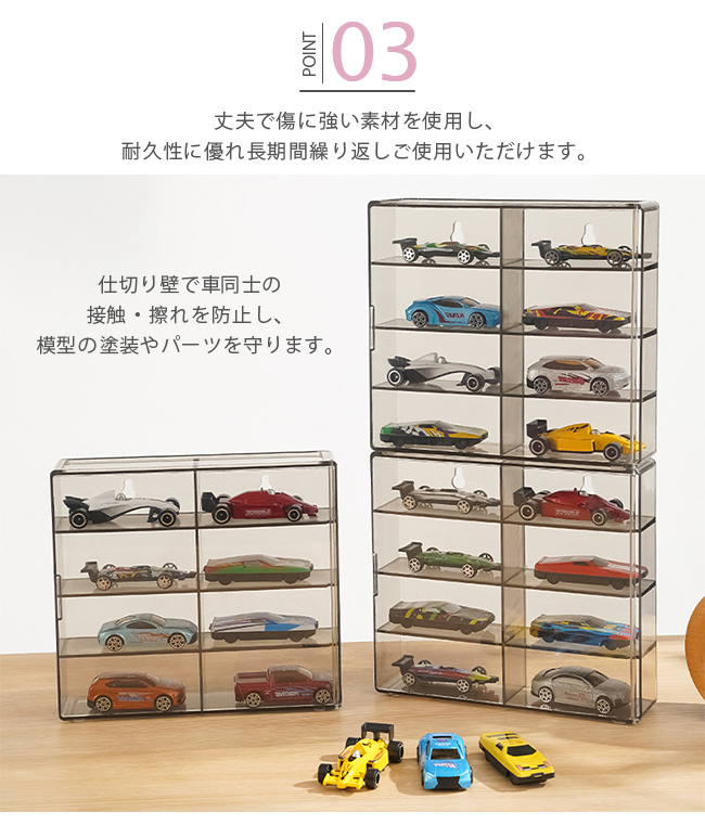 ミニカー 収納ケース 8マス 仕切り付き 透明 ディスプレイケース