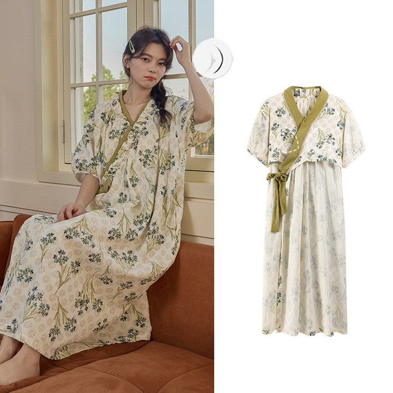 【新品開催10%off】ルームウェア 前開き カップ付き 3分袖 ワンピース 部屋着 春夏用 夏 パジャマ レディース トラベルパジャマ カップ付きワンピース パット |  | 02