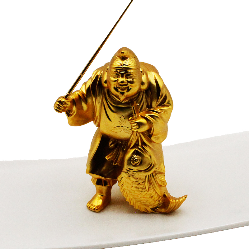 えびす様 恵比寿 えびす 像 福笹船付 24K 純金メッキ 御守り