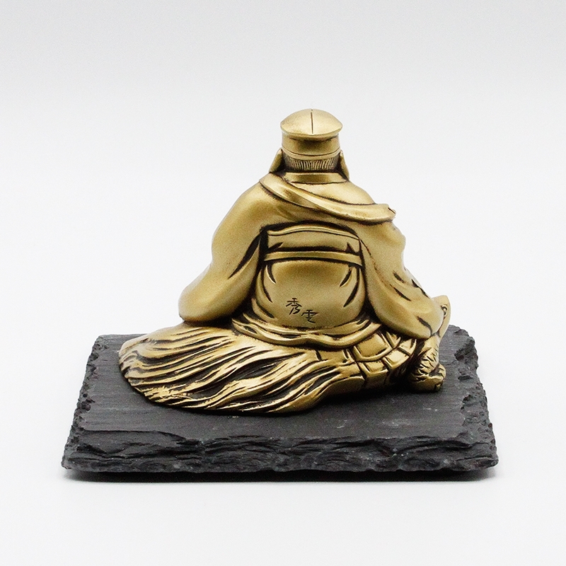 古美金調 寿老人 像(金属製) 石板台座 付 金運 上昇願い好運