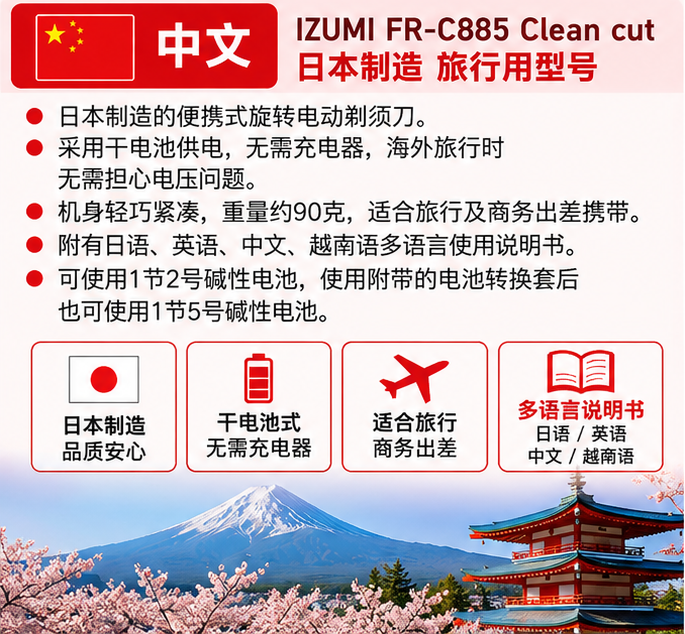 クリーンカット IZUMI FR-C885 日本製 回転式シェーバー 匠の刃 Clean