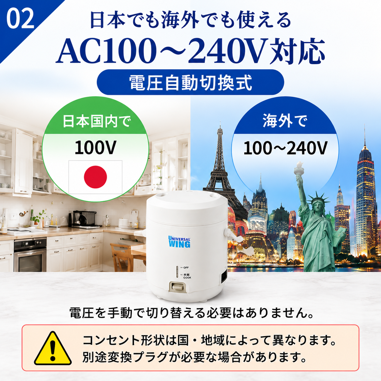 海外対応 小型炊飯器 1.5合炊き URC-1.5M AC100-240V フリーボルテージ