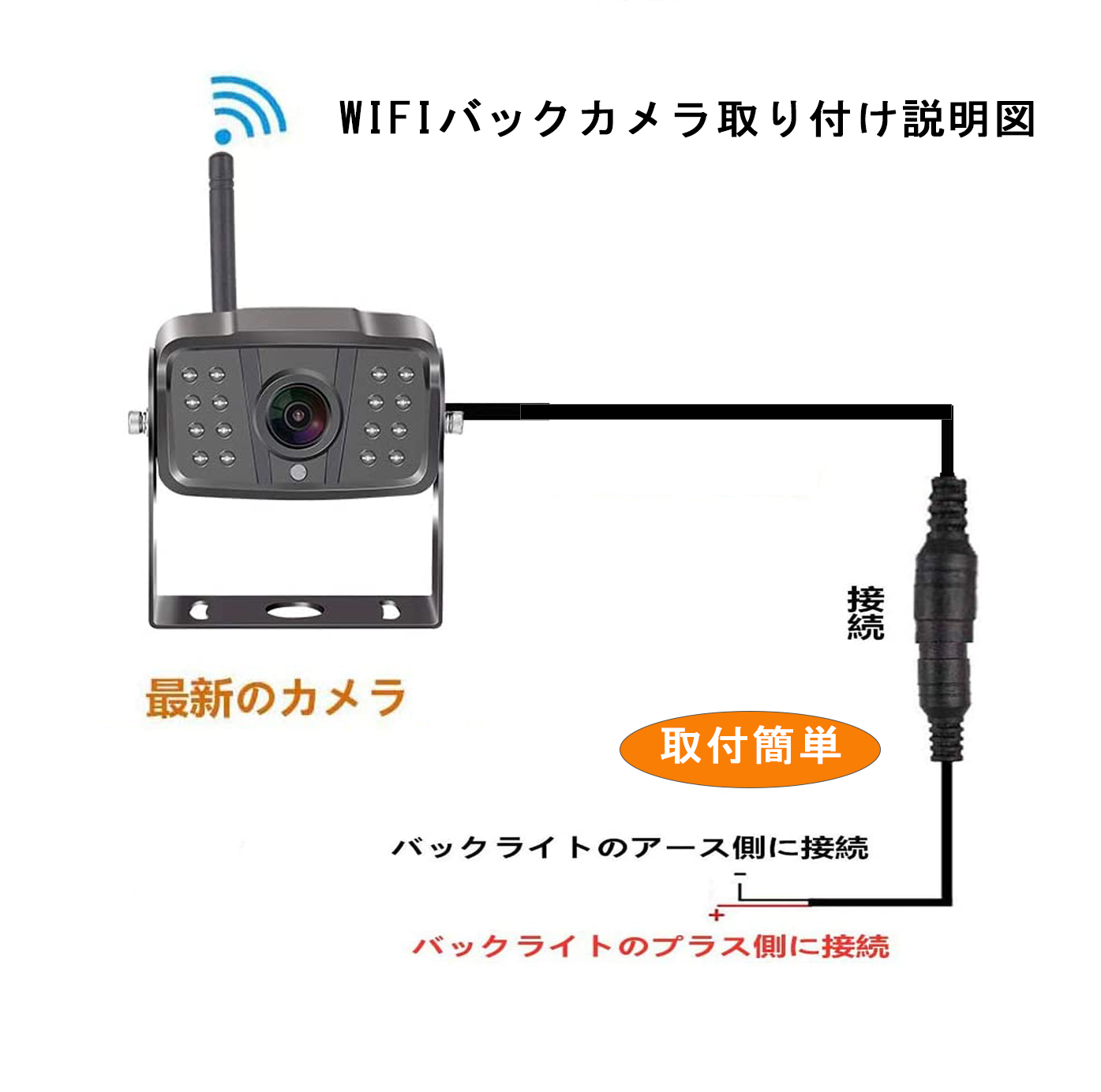 バックカメラ Wi-Fi スマホ 連動 高画質 防水 IP68 取り付け簡単 撮影