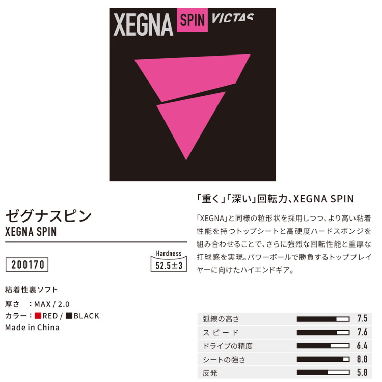 VICTAS（ヴィクタス） 卓球ラバー ゼグナスピン XEGNA SPIN 粘着性 裏