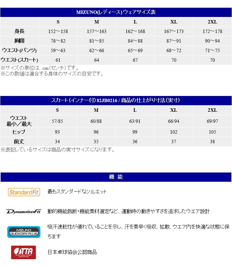 卓球スコート ミズノ MIZUNO 卓球 ゲームスカート(インナー付) 卓球 ユニフォーム レディース ウィメンズ 82JB0216  :MZ-82JB0216:サンワード - 通販 - Yahoo!ショッピング