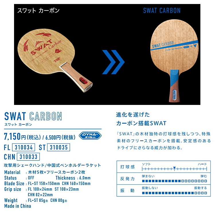 卓球ラケット VICTAS ヴィクタス SWAT CARBON スワットカーボン ST(ストレート) シェークハンド 310035 :  vic-310035 : サンワード - 通販 - Yahoo!ショッピング